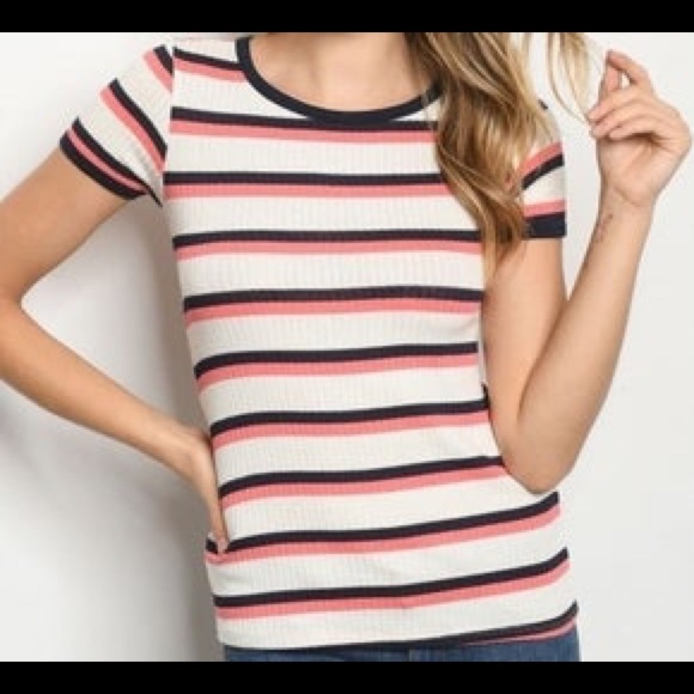 Ivory/pink stripes top